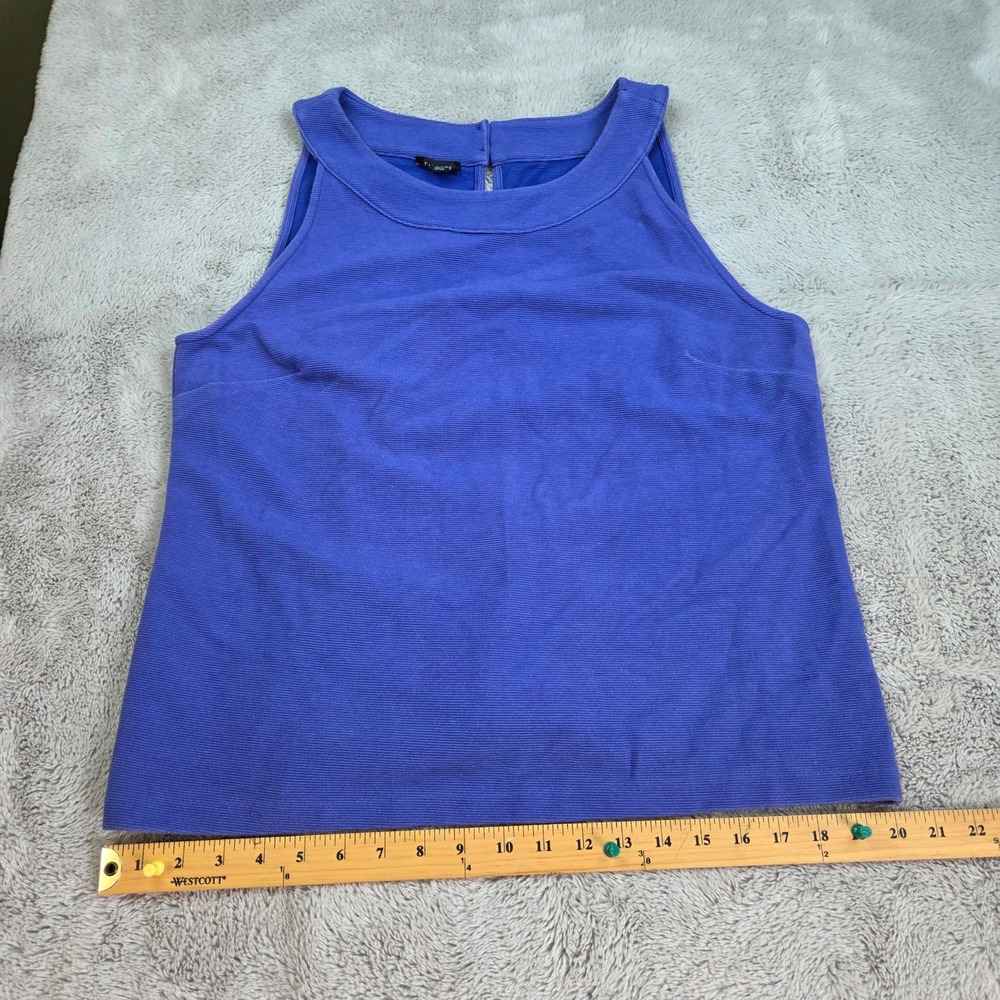 Talbots Ribbed Knit Shell Top Womens Sz L High Neck Sleeveless Keyhole Blue Top